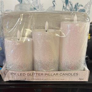 LED Glitter Pillar Candles - 3 Pack